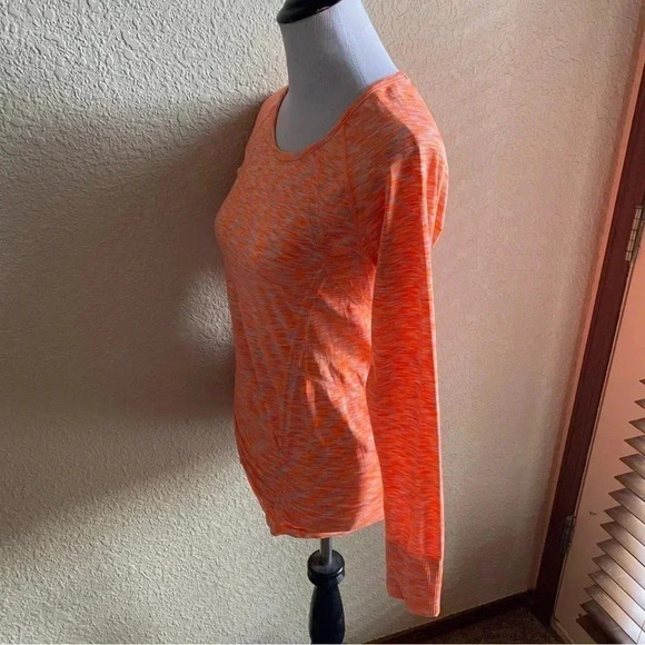Athleta Fastest Track Space Dye Long Sleeve Round Neck Orange Activewear Top: M - Picture 8 of 12